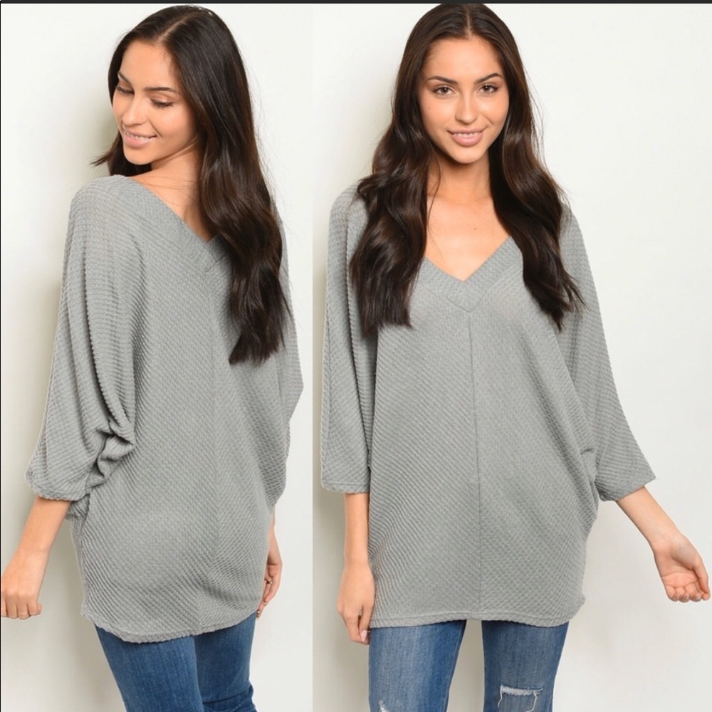 Women’s Grey Top Deep V Neck